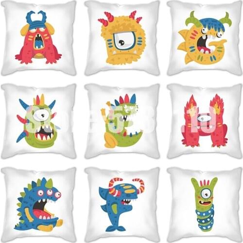 Cute colorful monster Letter Pillow 45*45cm English Alphabet white Cushion Cover Polyester Decoration Cojines Decorativos Sofa