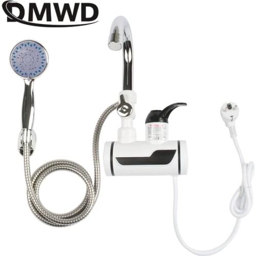 DMWD Electric Instant Hot Water Faucet Stainless Steel Water heater with LED Temperature Display Tankless Tap For Kitchen shower