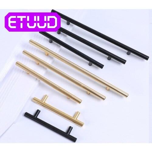 Modern and Simple Solid Stainless Steel Kitchen Cabinet Hardware Single Hole Copper Matte Black Gold Drawer Door Handles T Pull