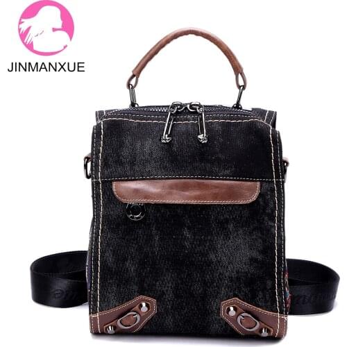 Retro Handbag Wild Wide Shoulder Strap Messenger Bag Large Capacity Motorcycle Bag Satchel Denim Backpack Female Shoulder Bag