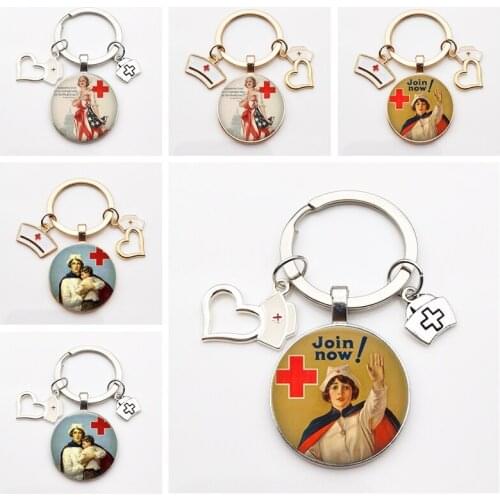 Vintage beautiful gift keychain jewelry Nightingale Nurses Day Merci keyring cute pendant nurse hat charm women bag key pendant