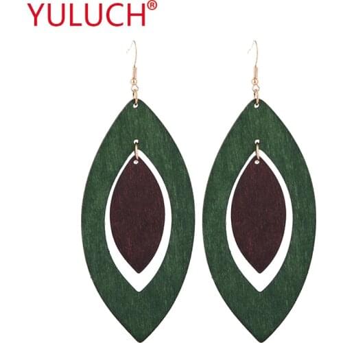 YULUCH Vintage Ethnic Woman Exquisite Pop Earrings Jewelry for Wooden Oval Hanging Small Wood Pendant Earrings Gifts