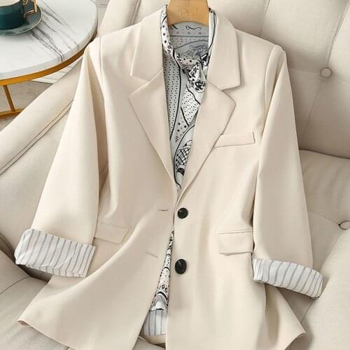 Spring Autumn Korean Loose Casual Women Blazer Jacket Vintage Striped Lining Long Sleeve Apricot Black Suit Outwear Veste Femme