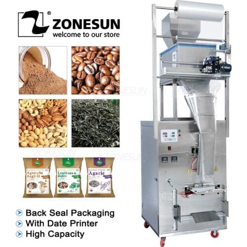 ZONESUN 10-1000g Large Capacity Automatic Filling Sealing Machine Food Coffee Bean Grain Power Bag Back Seal Packaging Machine