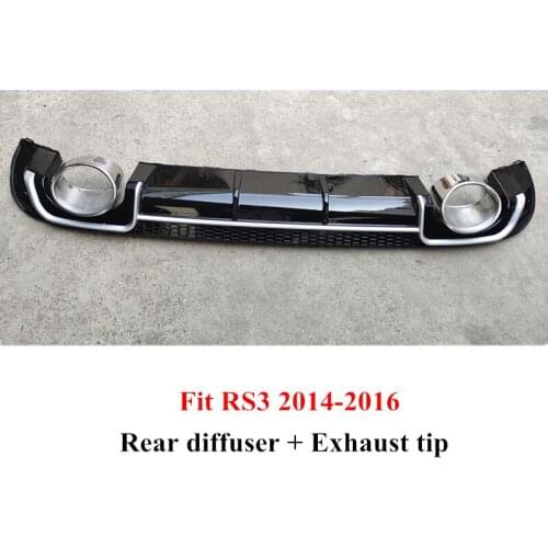 1 set Car Bodykits Parts PP Material Rear bumper lip diffuser With Stainless steel exhaust tips For RS3 2014-2016