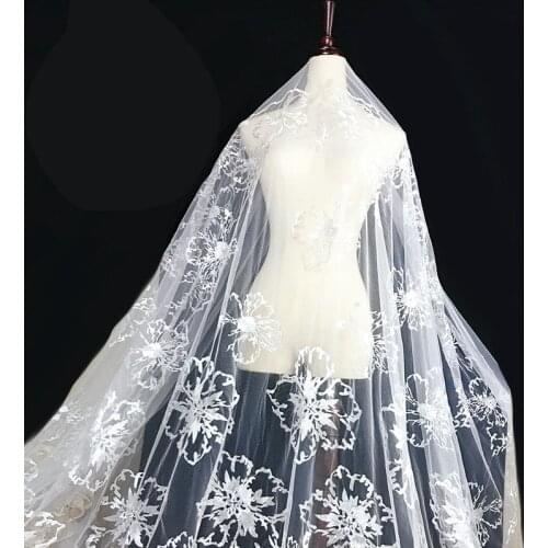 1 Yard 130 cm Off White Tulle / Net Embroidery Flower French Bridal Wedding Dress Lace fabric DIY sewing fabric lace