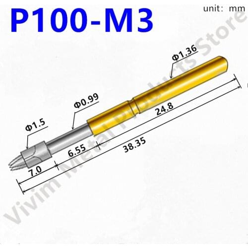 100PCS Gold Color Spring Test Probe P100-M3 Phosphor Bronze Nickel Plated PCB Probe Diameter 1.36mm Glod T Instrument Test Tool