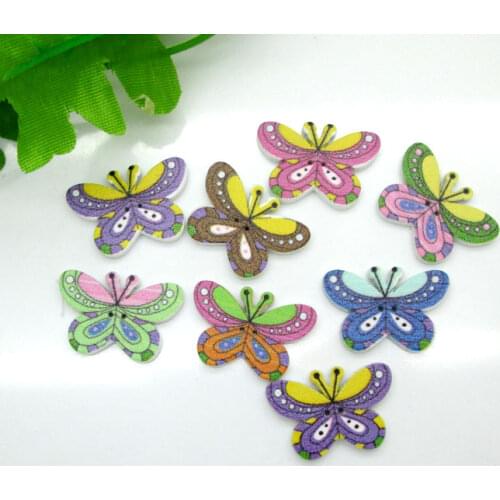 100Pcs Mixed Butterfly Wooden Buttons Flatback Cabochon Scrapbooking Crafts Wood Knopf Bouton Kawaii Decor Diy Accessories