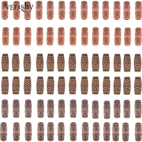 20pcs African Wood Wooden Hair Braid Tube Beads Rings Dreadlock Hairstyles Hair Extension Cuff Clips Accessories