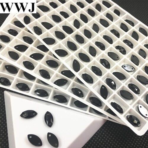 5x10mm 72Pcs/Lot Black Color Glass Crystal Navette FlatBack Sew On Stone Marquise Sewing Glass Crystals