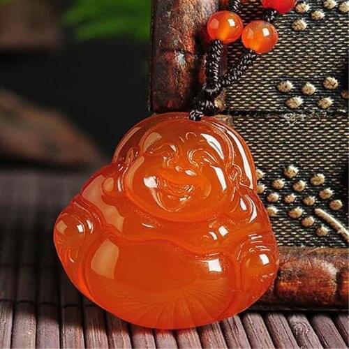 Brilliant Red Topaz chalcedony laughing Buddha for men and women necklace jade ornament Maitreya Buddha Pendant