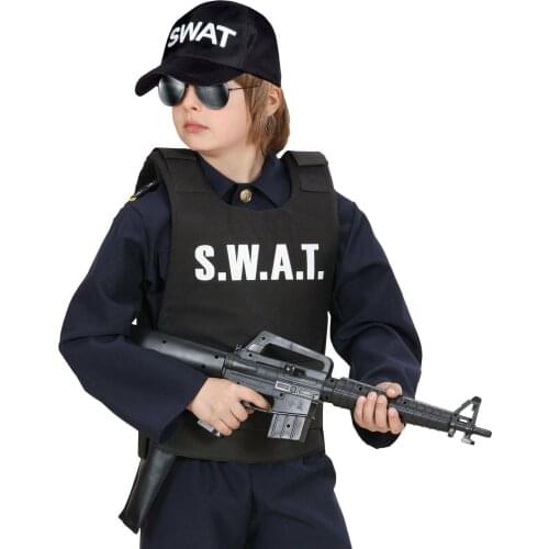 Kids Police Swat Bulletproof Vest & Swat Cap Hat Costume Fancy Dress Outfit 3-9years children policeman costume
