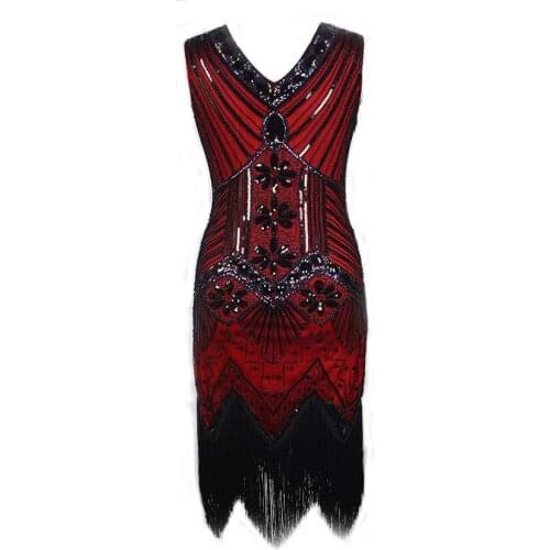 Women 1920 S Vintage GREAT Gatsby Dress Sequins Dress V-Neck Tassels Bodycon Beaded Party Dress Flapper Dresses Art Deco Costume