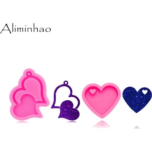 DY0405 Shiny Valentine heart shape mold DIY keychain jewelry epoxy mould silicon Resin Crafting keychain Love silicone molds