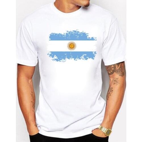 Argentina National Flag Tee Shirts Short T-shirts Nostalgic Style Summer Star Players Maradona Messi Fans Cheer Tshirts For Men