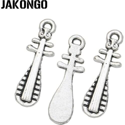 JAKONGO Antique Silver Plated Music Lute Charm Pendants for Jewelry Accessories Making Bracelet DIY 23x7mm