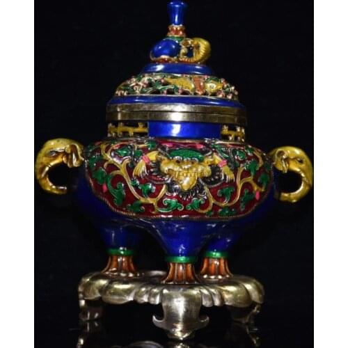 China brass cloisonne elephant Incense burner crafts statue