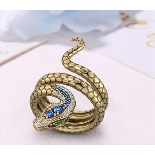 2020 Punk Coiled Snake Rings for Women Multicolor CZ Stones Dance Party Finger Ring Special Girl Gifts Personality Jewelry