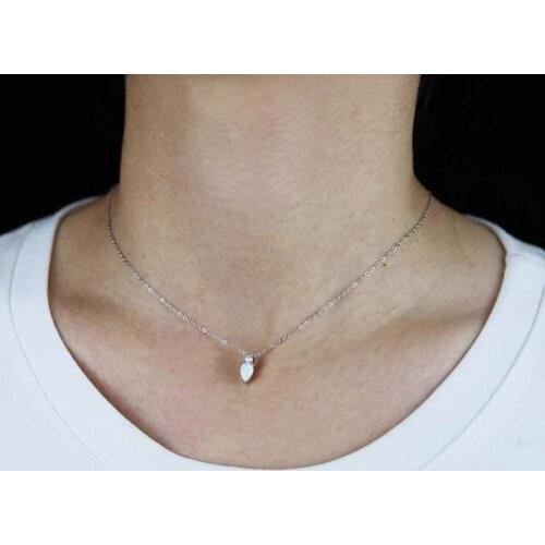 Minimal Delicate 925 Sterling Silver Women Girl Tear Opal Necklace Thin Cross Chain Small Stone Lovely Jewelry