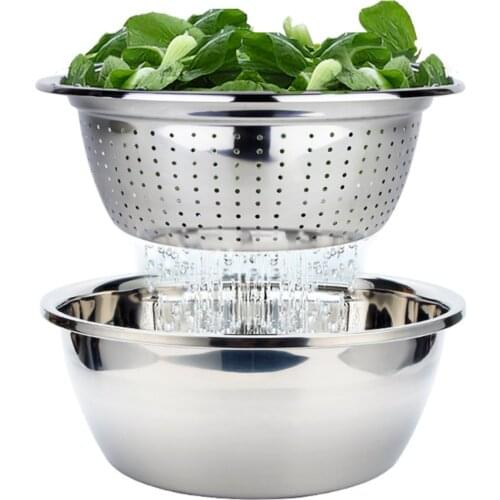 26CM Stainless Steel Bowl Basin Filter Knead Dough Salad Mixing Bowl Fruit Vegetable Washing Basin Draining Bowl Kitchen Supply
