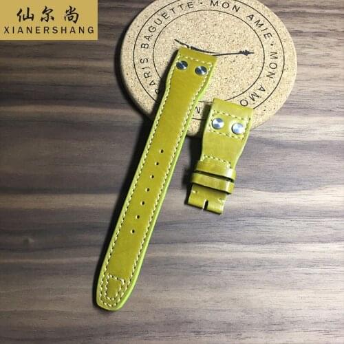 Green Calfskin Watchbands Women Custom PILOTS WATCHES Strap Luxury Handmade Cowhide Watch Band 20MM 22MM Genuine Leather Belt