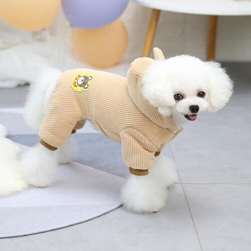 2021 Autumn Pet Jumpsuit Bear Pattern Keep Warmth Skin-friendly Pet Dogs Hooded Romper Puppy Hoodie Bodysuit Clothing