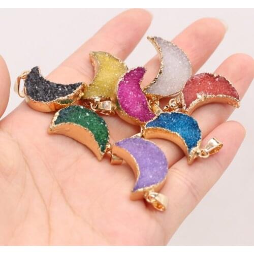 Natural Gemstone Gold-plated Crystal Bud Moon-shaped Pendant Cute and Elegant DIY Necklace Bracelet Earrings Accessories Making