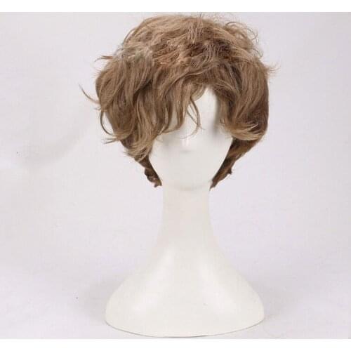 Fantastic Beasts and Where to Find Them Newt Cosplay Wig Short Brown Gradient Curly Heat Resistant Synthetic Hair Wigs + Wig Cap