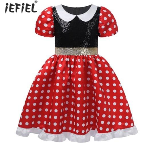 Baby Girls Polka Dot Dress Sequins Bow Dresses Kids Princess Mesh Tutu Dress Mini Mouse Cosplay Role Play Birthday Party Frock