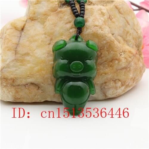 Carved Cute Pig Jade Pendant Natural Chinese Green Beads Necklace Charm Jewellery Fashion Lucky Amulet Gifts