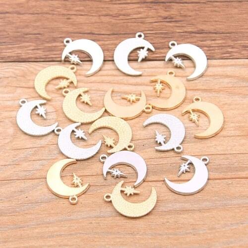 20PCS 12*18mm Reverse Frosted Metal Alloy Two Color Moon Stars Charms Natural Pendants For Jewelry Making DIY Handmade Craft