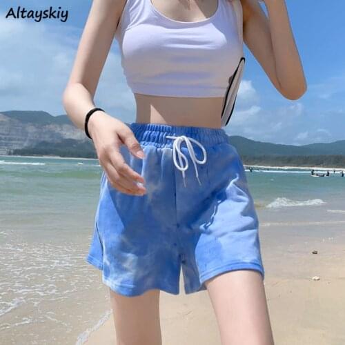 Shorts Women New Tie Dye Fashion Colorful High Waist Holiday Soft Harajuku All-match Casual Beach Female Clothing Workout Loose