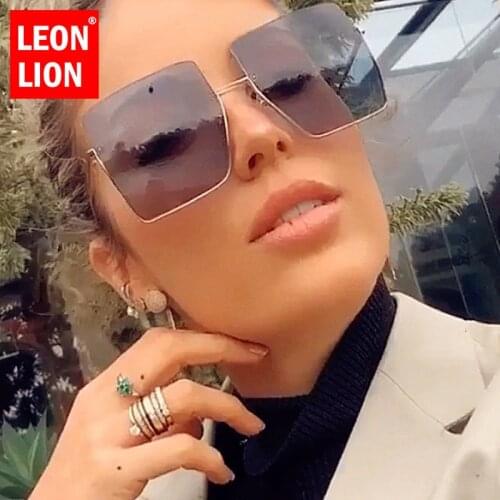 LeonLion 2021 Rimless Sunglasses Women Square Luxury Glasses For Women/Men Retro Brand Eyeglasses Women Metal Gafas De Sol Mujer