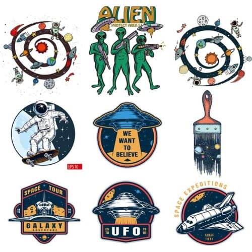 UFO Alien Thermal Patches Thermo-Stickers On Clothes Iron On Patches Badge Decal Decoration Cool Stripes On Jeans Heat Transfer