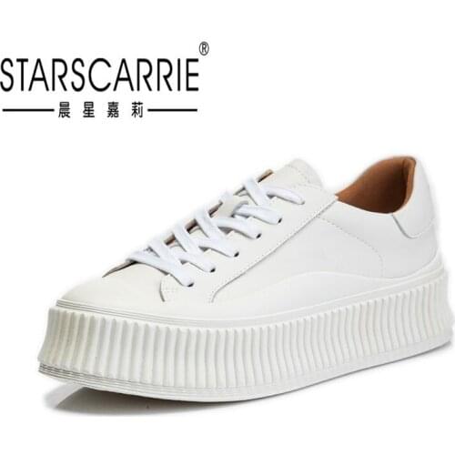 Small white shoes womens leather spring 2021 leisure sports muffin heel shoes thick soled high flat soled womens shoes fashion