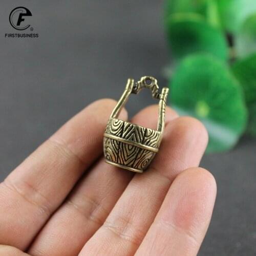 Vintage Brass Wealth Barrel Miniature Figurines Lucky Desktop Ornament Home Decorations Copper Chinese Style Keyring Pendants