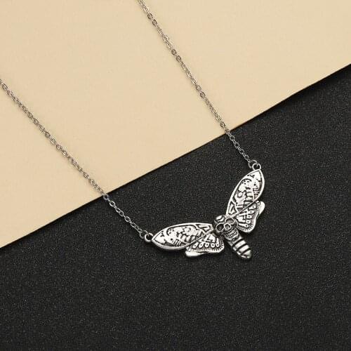 Todorova Vintage Deaths Head Hawkmoth Necklace For Women Men Gothic Insect Dead Moth Antiquity Necklace Halloween Jewelry Gifts