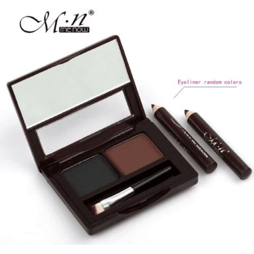 2 Color Waterproof Eyebrow Powder Eye Shadow with Brush Set & 2 Eyeliner Pencil As Gift
