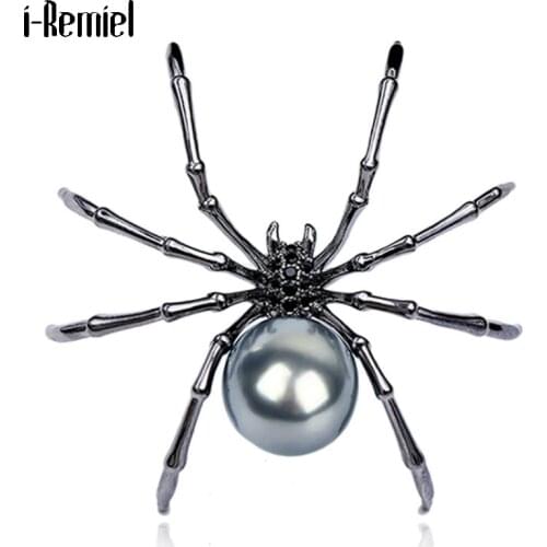 High-grade Black Spider Rhinestone Pearl Insect Brooch Female Corsage Gifts Men Accessories Korean Fashion Personality Jewelry