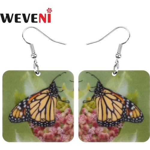 WEVENI Acrylic Square Spot Butterfly Earrings Printing Insect Animal Dangle Drop Jewelry For Women Girls Kids Trendy Summer Gift