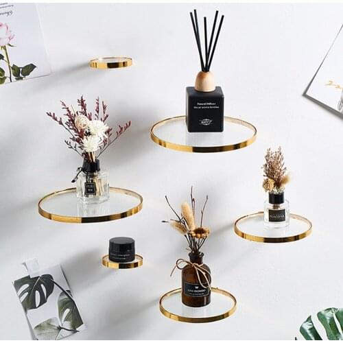 Iron & Glass Wall Mounted Floating Shelf Rack Candles Display Organizer Decor Kitchen Hanging Rattan Bookshelf Light Natura Set