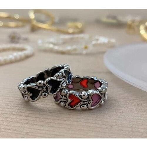 Vintage Love Rings Cold Wind Sweet Fashion Ins Index Finger Ring Hit Colour Love Heart Metal Rings for Women 2021 Trend Jewelry