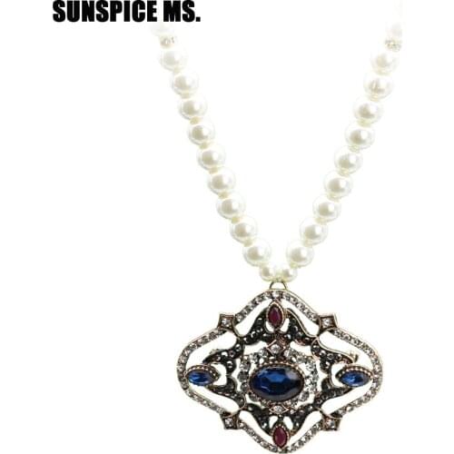 SUNSPICE MS Dual-purpose Ethnic Strand Beads Necklace For Women Turkish Retro Gold Color Resin Pendant Caftan Corsage 2019