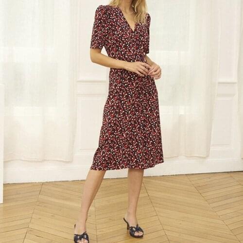 Love print ladies dress v-neck short sleeve Elegant temperament women wrap dress 2021 new