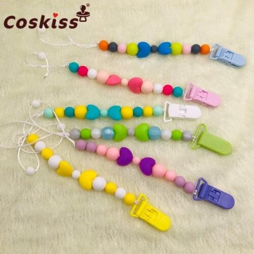 1PC Baby Pacifier Color Series Clip Dummy Clip Silicone Beads Chain Non-toxic Infant Soother Nipple Strap Baby Teether