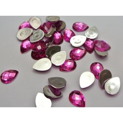 200pcs Hot Pink Acrylic Flatback TearDrop Rhinestone Gems 10X14mm No Hole decorative accessories