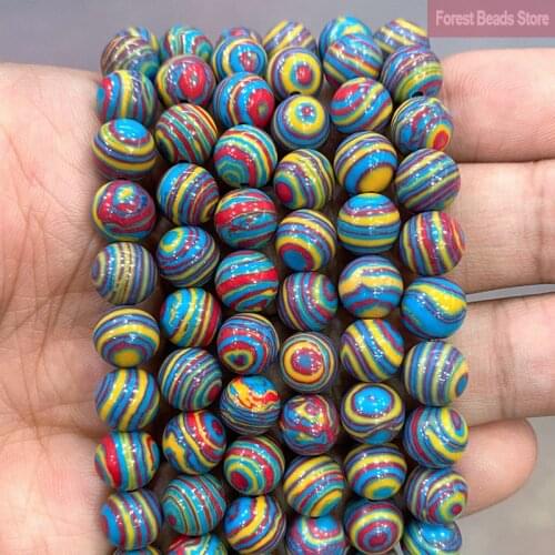 4 6 8 10 12MM Lake Blue Lace Malachite Round Beads Synthetic Stone DIY Bracelet Necklace for Jewelry Making 15" Strand