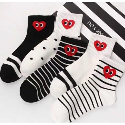 5 Pairs Lot Womens Girls Dotted Heart Love Japanese Style Cotton Blend Casual Sport School Running Socks