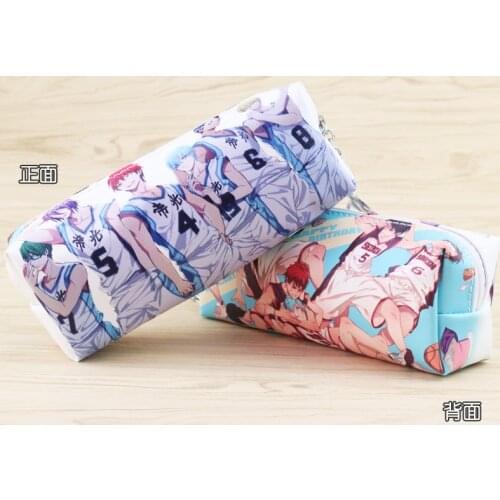 Anime Kuroko no Basket PU Leather Pencil Bag Kuroko Tetsuya Cosmetic Bag Long Zipper Makeup Bag