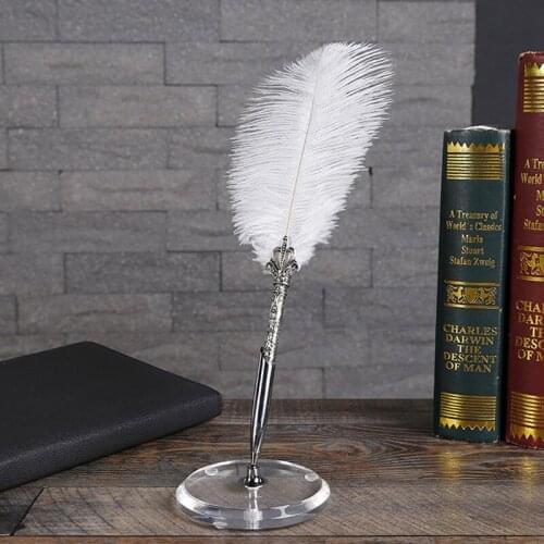 AP160 Retro Classical Quill Pen Old European Style Feather Writing Pen Gift With Pen Stand